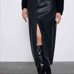 ZARA LIZZY Bloggers Favorite Faux leather Midi Skirt Pencil Straight
